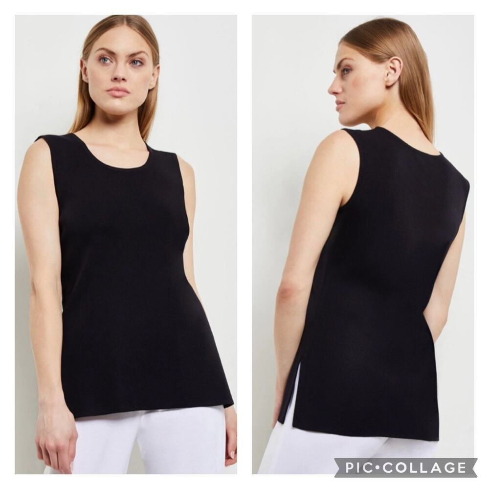 Exclusively Misook Classic Black Knit Tank Shell Side Split Hems Size XL